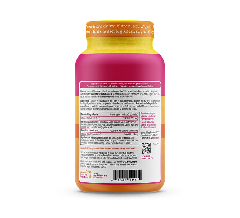 Honibe Honey Vitamin D3 Bone Health Natural Raspberry Flavour 70 Gummies