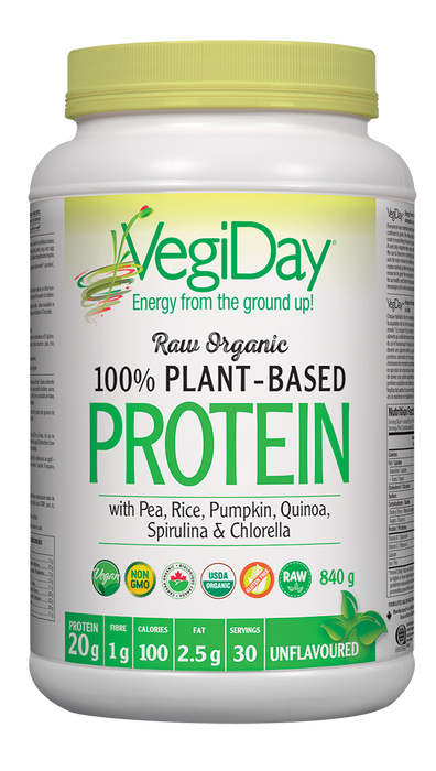 VegiDay Raw Organic 100% Plant-Based Protein with Pea, Rice, Pumpkin, Quinoa, Spirulina & Chlorella 840 g Powder Unflavoured