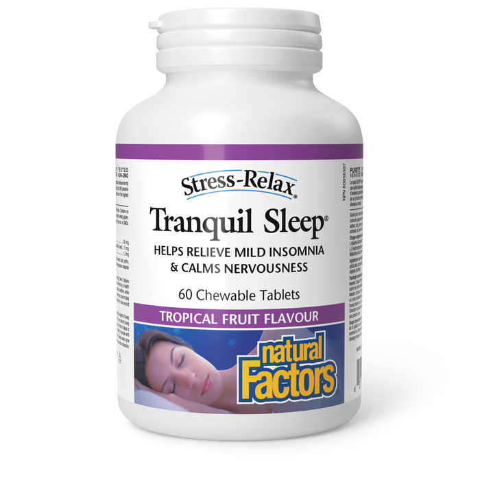 Natural Factors Tranquil Sleep  60 Chewable Tablets Tropical Fruit Flavour