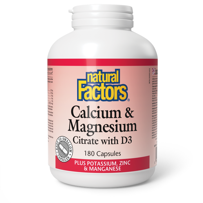 Natural Factors Calcium & Magnesium Citrate with D3 Plus Potassium, Zinc & Manganese  180 Capsules