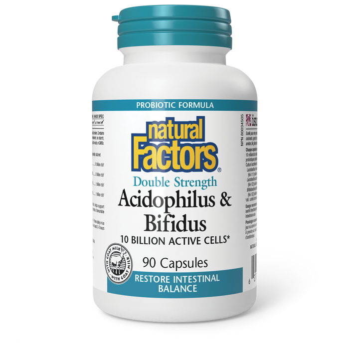 Natural Factors Acidophilus & Bifidus Double Strength 10 Billion Active Cells 90 Capsules