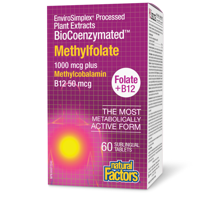 Natural Factors BioCoenzymated™ Methylfolate • Folate + B12 1000 mcg/50 mcg 60 Sublingual Tablets