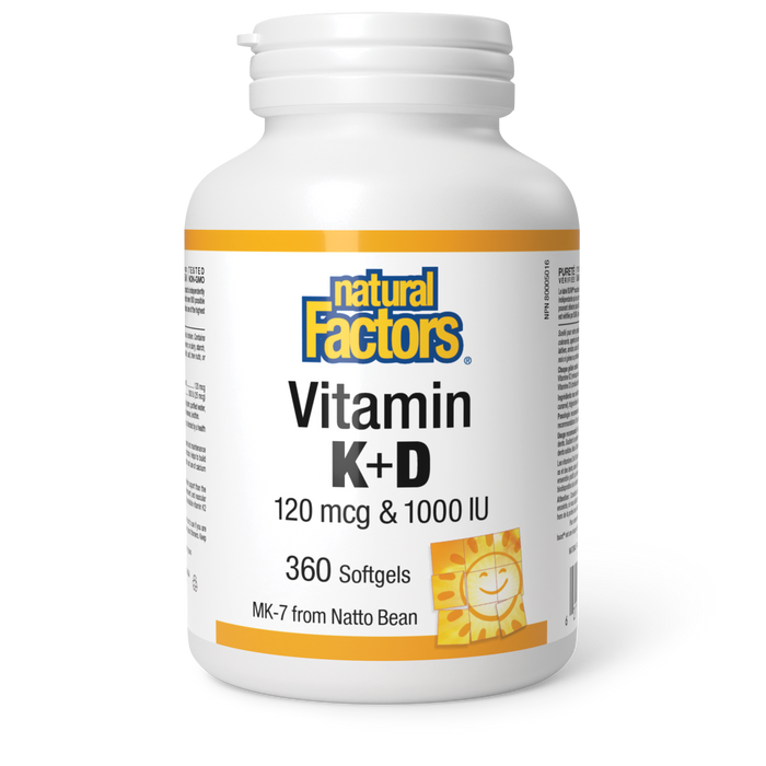 Natural Factors Vitamin K+D 120 mcg & 1000 IU 360 Softgels