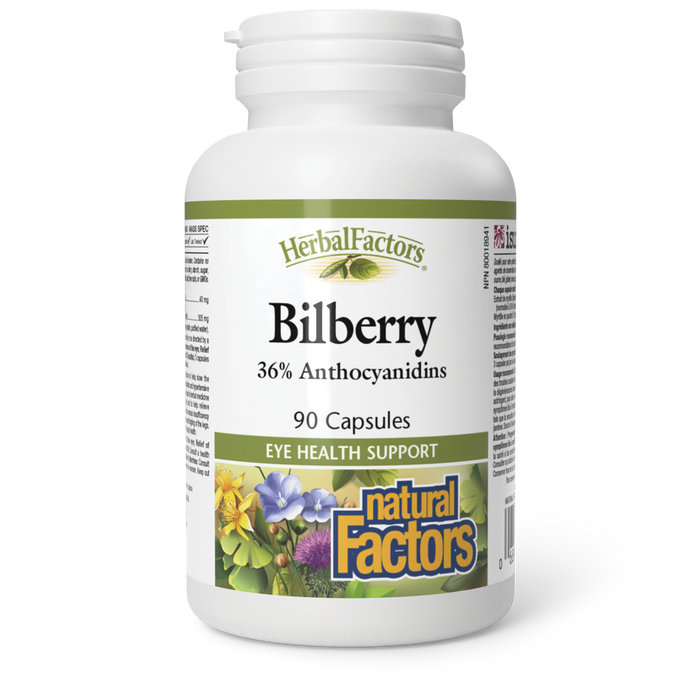 Natural Factors Bilberry 36% Anthocyanidins 90 Capsules