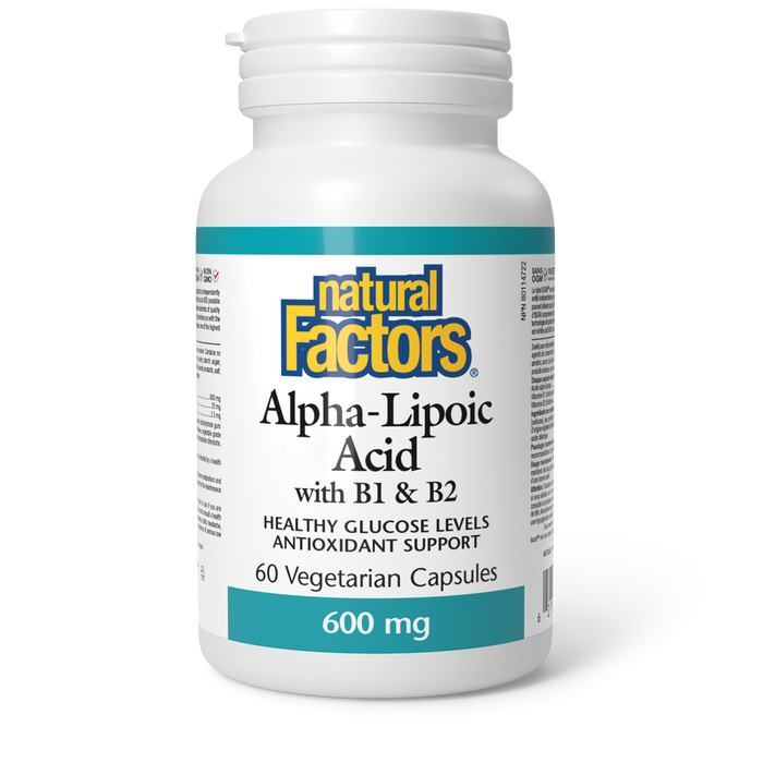 Natural Factors Alpha-Lipoic Acid with B1 & B2 600 mg 60 Vegetarian Capsules