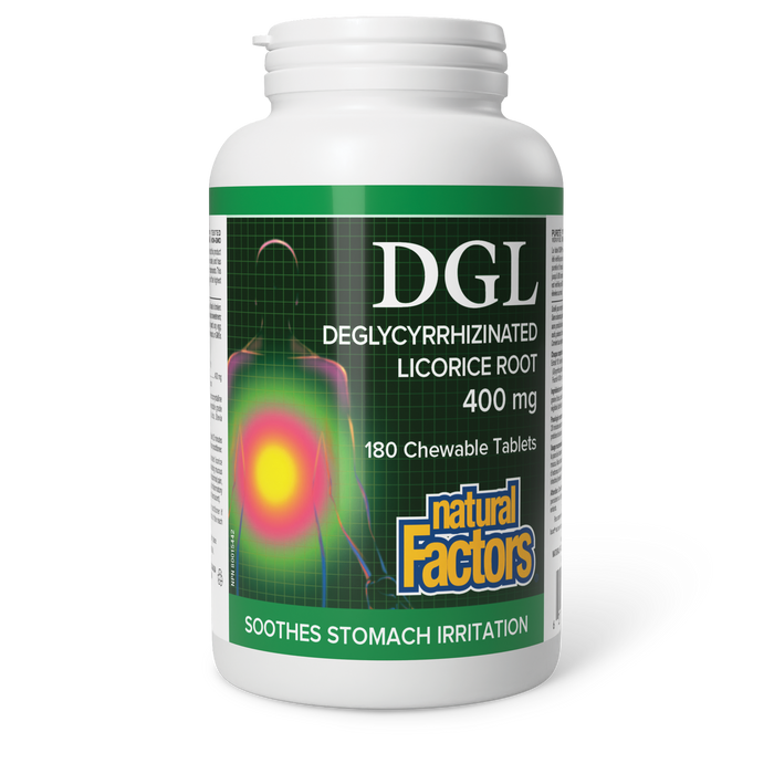 Natural Factors DGL Deglycyrrhizinated Licorice Root 400 mg 180 Chewable Tablets