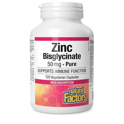 Natural Factors Zinc Bisglycinate Pure 50 mg 120 Vegetarian Capsules