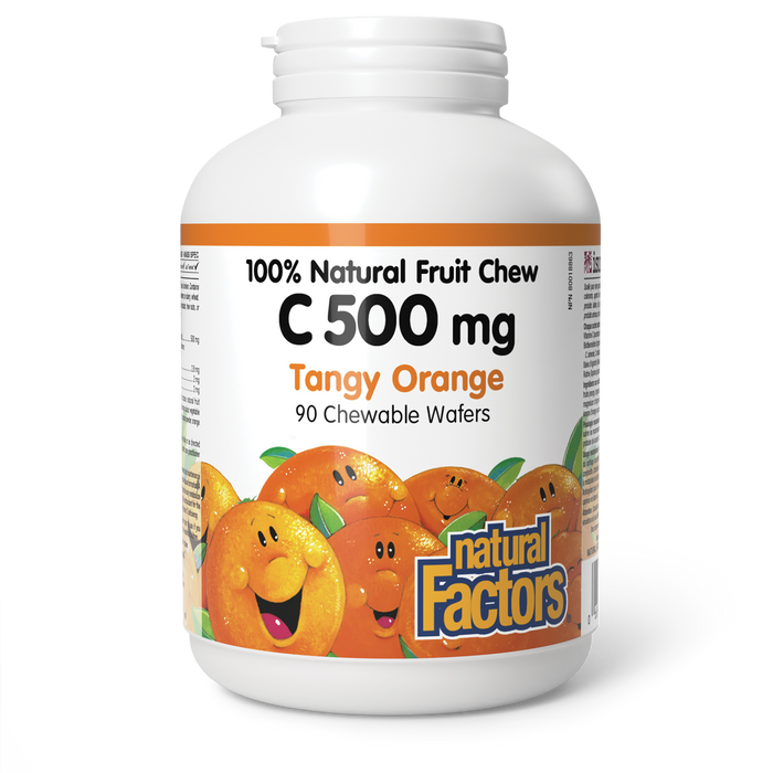 Natural Factors C 500 mg 100% Natural Fruit Chew 500 mg 90 Chewable Wafers Tangy Orange