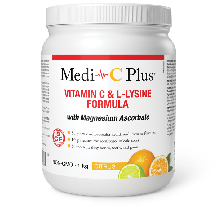 Medi-C Plus Vitamin C & L-Lysine Formula with Magnesium Ascorbate 1 kg Powder Citrus