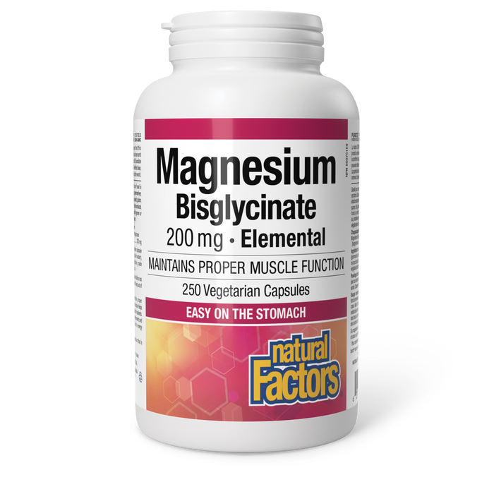 Natural Factors Magnesium Bisglycinate 200 mg 250 Vegetarian Capsules