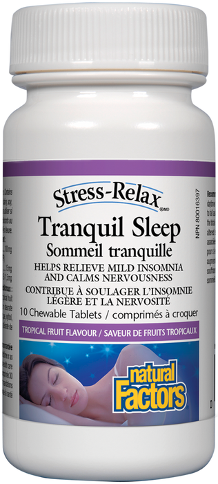 Natural Factors Tranquil Sleep  10 Chewable Tablets Tropical Fruit Flavour