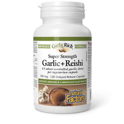 Natural Factors Garlic+Reishi Super Strength 300 mg 120 Delayed Release Vegetarian Capsules