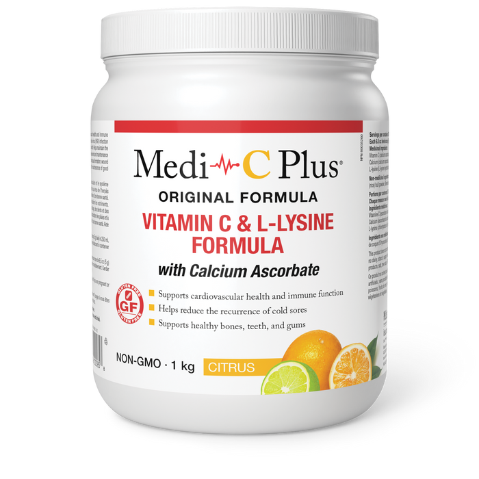 Medi-C Plus Vitamin C & L-Lysine Formula with Calcium Ascorbate 1 kg Powder Citrus