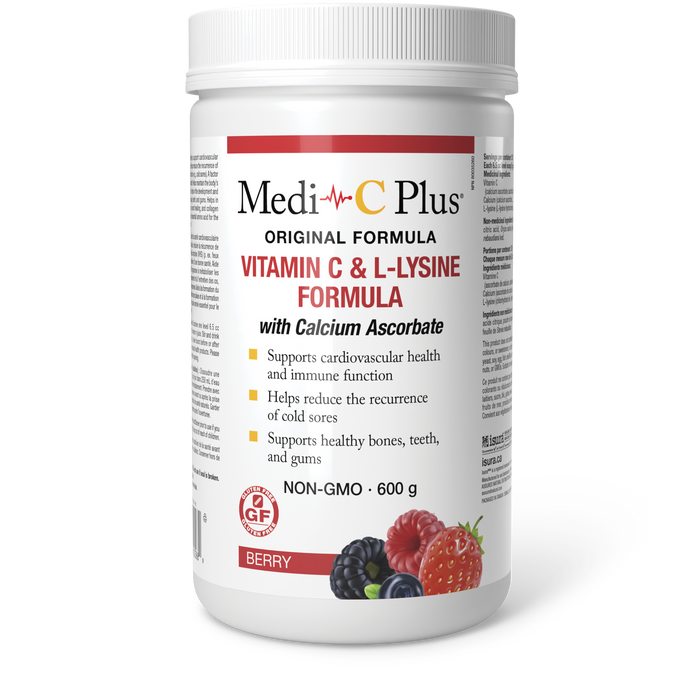 Medi-C Plus Vitamin C & L-Lysine Formula with Calcium Ascorbate 600 g Powder Berry