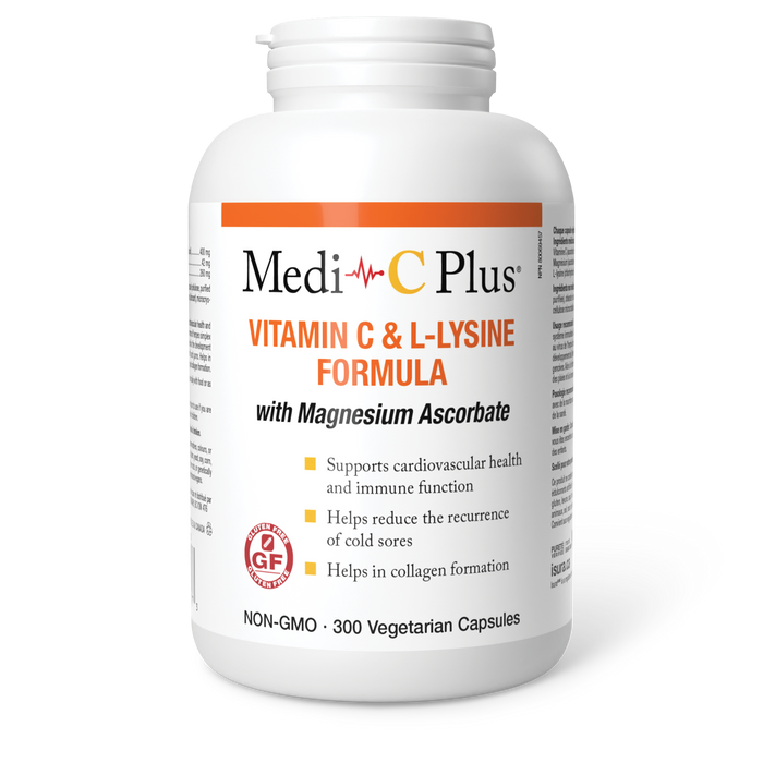 Medi-C Plus Vitamin C & L-Lysine Formula with Magnesium Ascorbate 300 Vegetarian Capsules