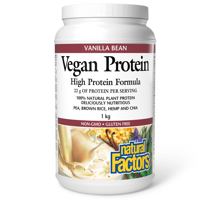 Natural Factors Vegan Protein High Protein Formula  1 kg Powder Vanilla Bean