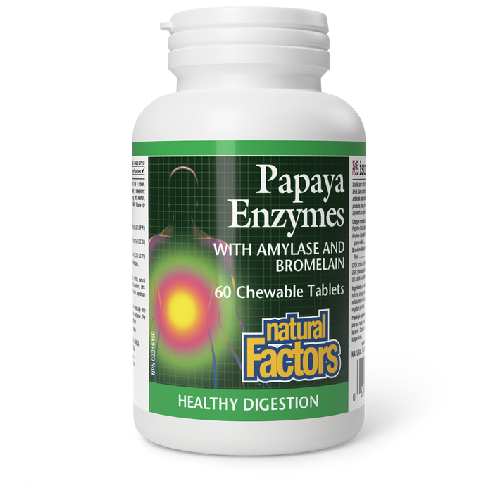 Natural Factors Papaya Enzymes with Amylase and Bromelain  60 Chewable Tablets