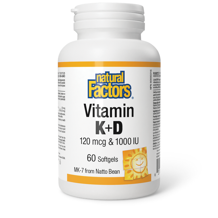 Natural Factors Vitamin K+D 120 mcg & 1000 IU 60 Softgels