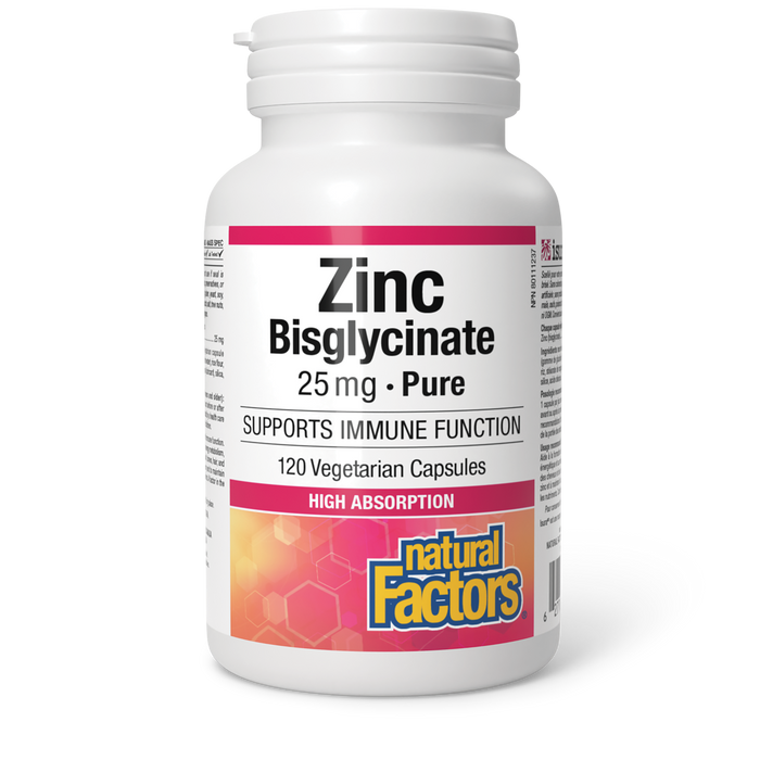 Natural Factors Zinc Bisglycinate Pure 25 mg 120 Vegetarian Capsules