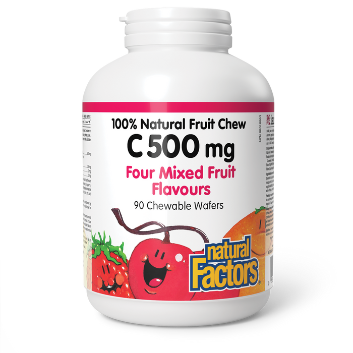 Natural Factors C 500 mg 100% Natural Fruit Chew 500 mg 90 Chewable Wafers Four Mixed Fruit Flavours