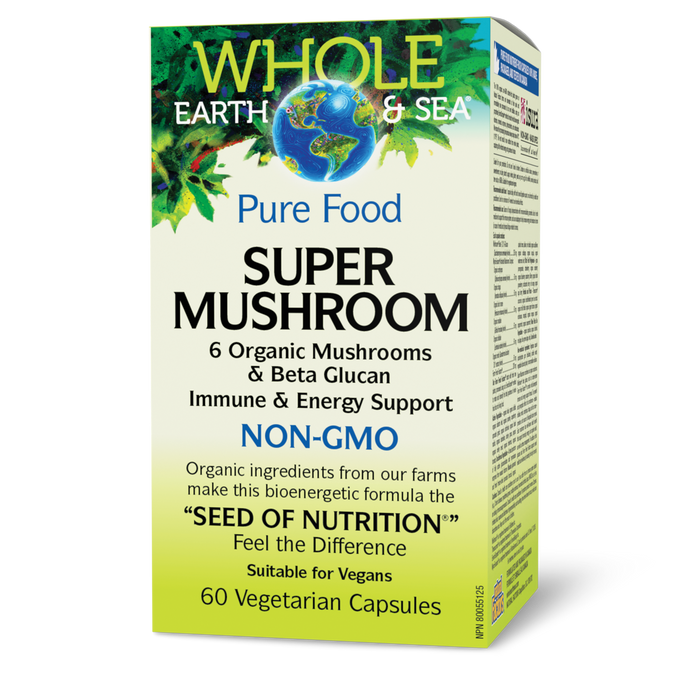 Whole Earth & Sea® Super Mushroom 6 Organic Mushrooms & Beta Glucan  60 Vegetarian Capsules