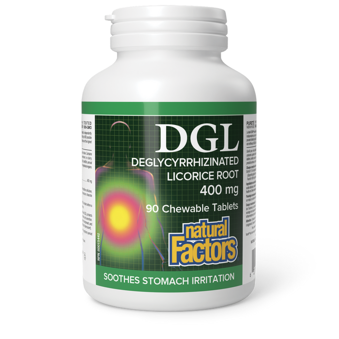 Natural Factors DGL Deglycyrrhizinated Licorice Root 400 mg 90 Chewable Tablets