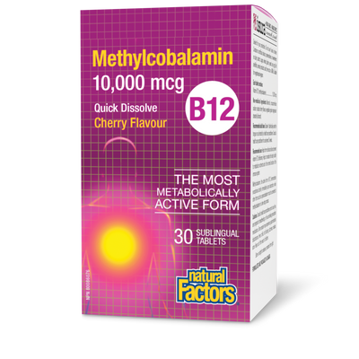 Natural Factors B12 Methylcobalamin 10,000 mcg 30 Sublingual Tablets Cherry