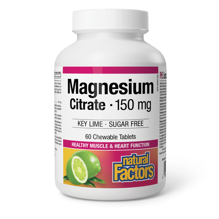 Natural Factors Magnesium Citrate 150 mg 60 Chewable Tablets Key Lime Â· Sugar Free