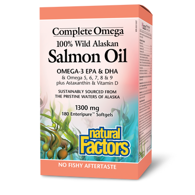 Natural Factors Complete Omega 100% Wild Alaskan Salmon Oil 1300 mg 180 Enteripure® Softgels