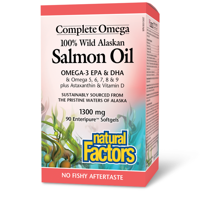 Natural Factors Complete Omega 100% Wild Alaskan Salmon Oil 1300 mg 90 Enteripure® Softgels