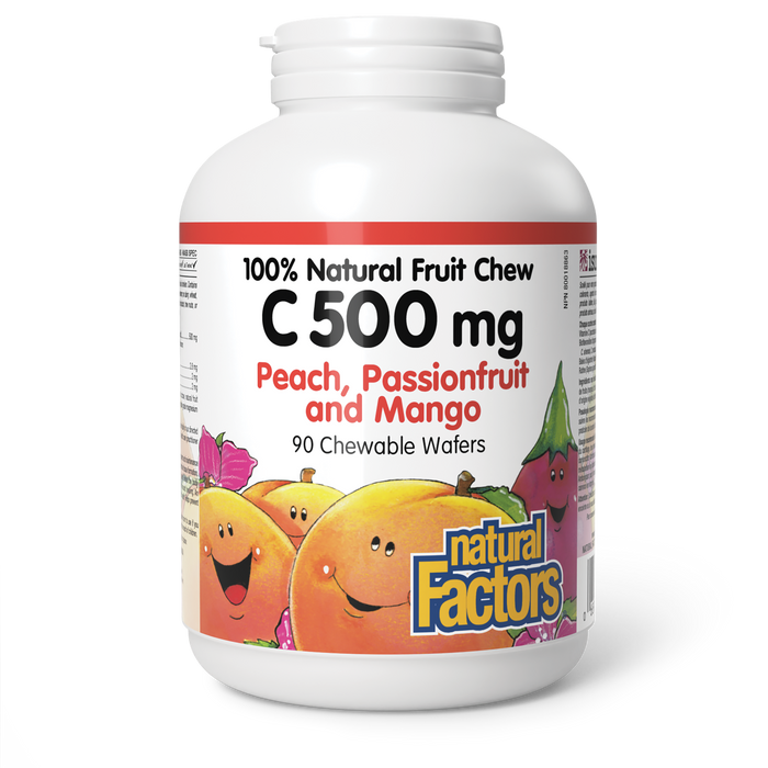 Natural Factors C 500 mg 100% Natural Fruit Chew 500 mg 90 Chewable Wafers Peach, Passionfruit and Mango