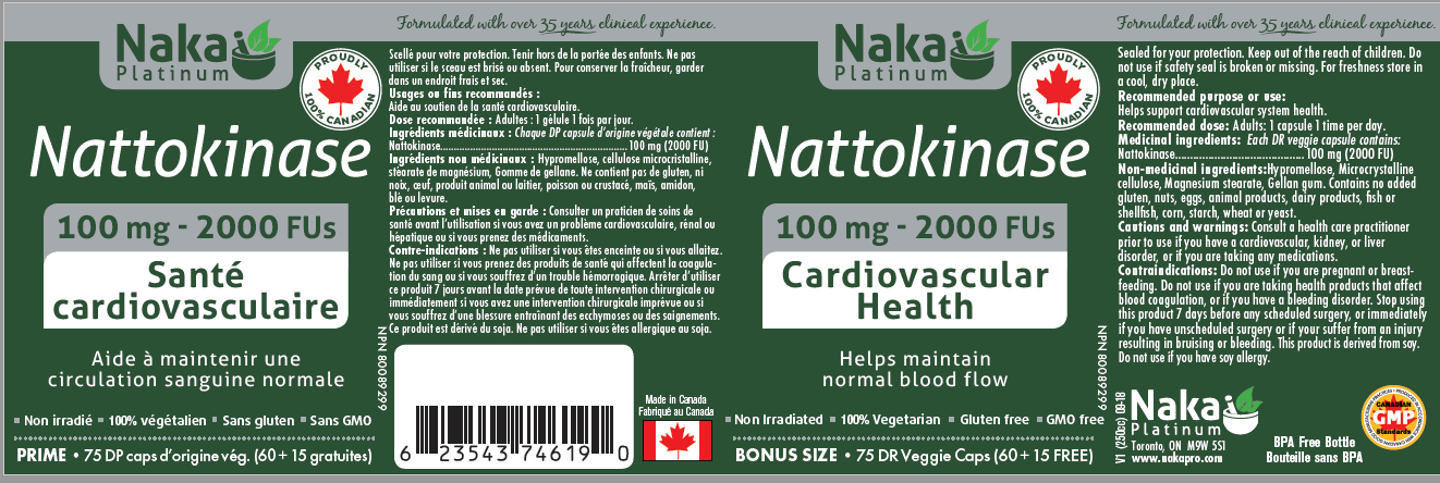 Naka Herbs Platinum Nattokinase 100mg, 75 DR Veggie Capsules